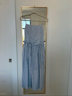 Damson Madder Light Blue Polka Dot Spaghetti Strap Midi Dress